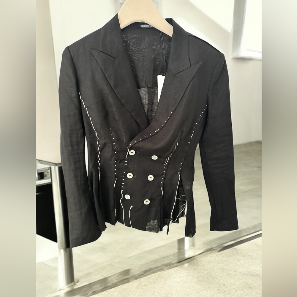 YOHJI YAMAMOTO LINEN CLOTH 6B HAND STITCH DOUBLE JACKET - Picture 6 of 8